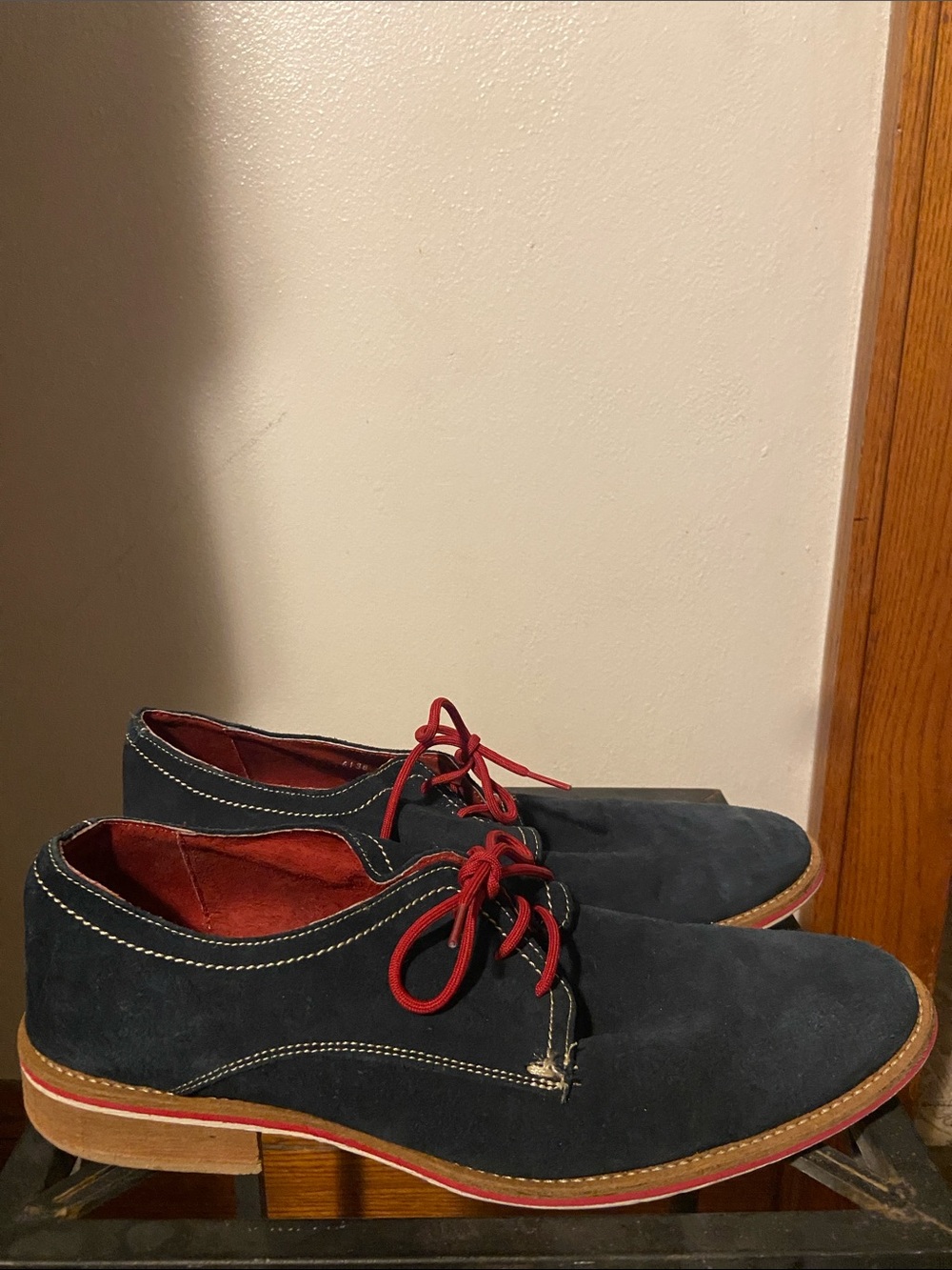 Men’s Size 11 Giorgio Brutini Navy Suede Derby Shoes with Red Accents